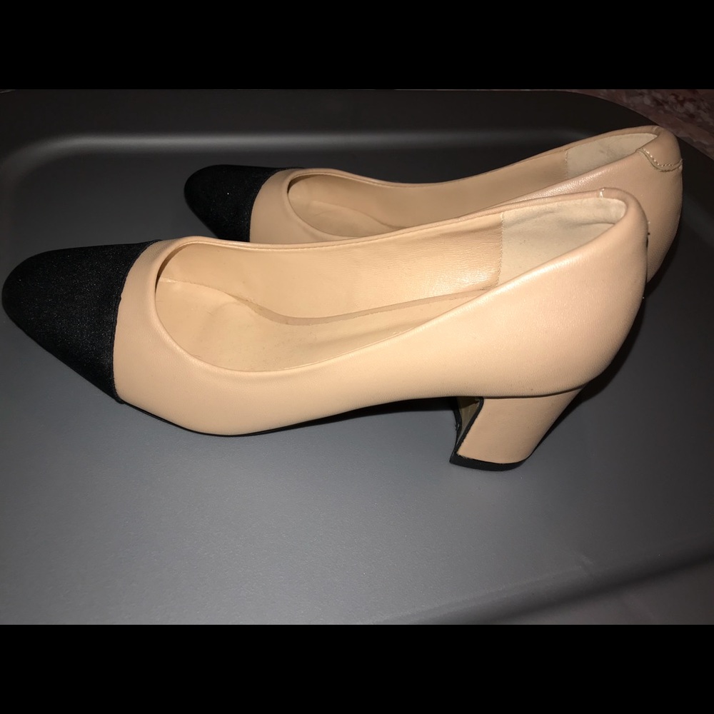 Beige and black heels